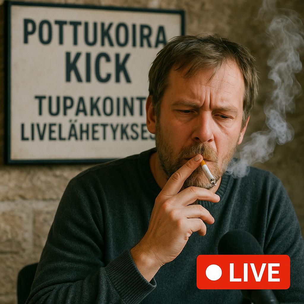 Pottukoira Kick: Tupakointi Livelähetyksessä